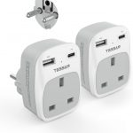 3 in 1 EU Travel Adapter: This travel adapter UK to Europe can turn 1 Type E F socket into 1 UK outlet and 2 USB ports (1 USB C), allowing you to charge 3 devices simultaneously, compatible with laptops, camera and other devices